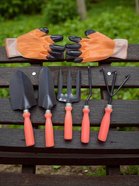 AGT® Tools set of 5, 1 pair Gloves, Garden Tool Kit – Durable, Rust-Resistant Tools for Home Gardening in India