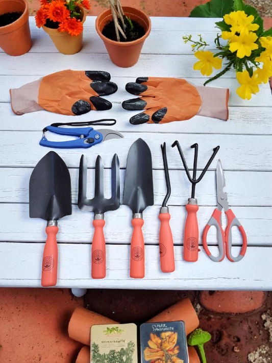 AGT® 8 Pcs Gardening Tool Set with Wooden Handle,Quality Gardening Work Set of Cultivator,… – Durable, Rust-Resistant Tools for Home Gardening in India