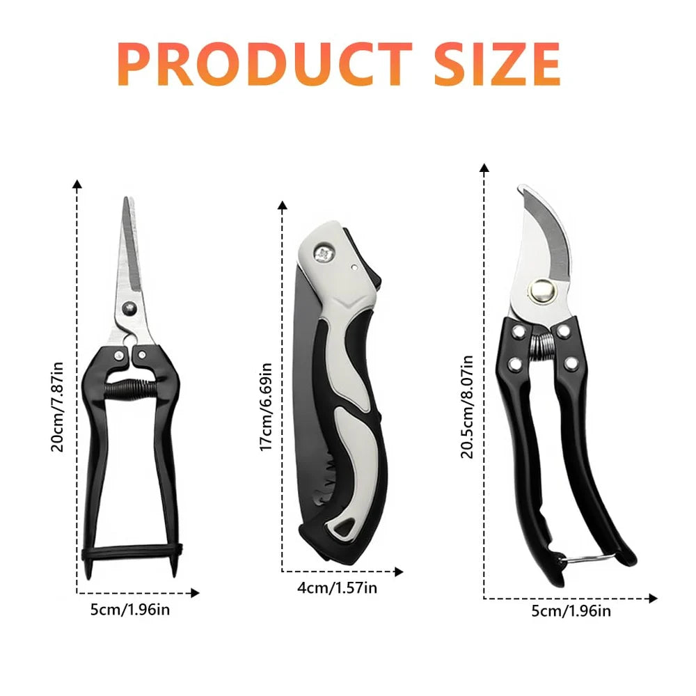 AGT 3-Piece Gardening Tool Set with Pruner, Harvest Scissors & Folding Saw