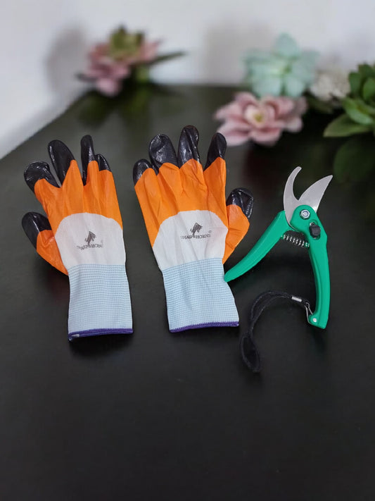 AGT Garden Tool Kit | Heavy-Duty Pruning Scissor & Protective Gardening Gloves (Set of 2 Tools)